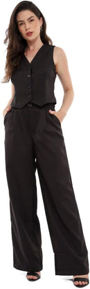 Conjunto Feminino Calça e Colete Alfaiataria, Poliéster com Elastano, Tamanhos P a GG - Con-0064