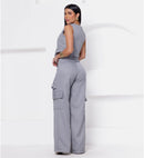 Conjunto Colete Curto e Calça Cargo Alfaiataria Feminino