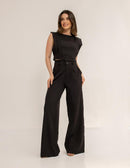 Conjunto Feminino Cropped e Calça Flare em Alfaiataria - Elegante e Sofisticado CON-0036