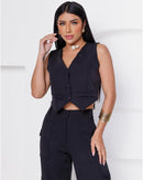 Conjunto Colete Curto e Calça Cargo Alfaiataria Feminino