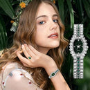 Conjunto Feminino de Luxo Pretty Lovely – Colar, Anel Ajustável, Pulseira, Brincos e Relógio em Aço Inoxidável com Zircônias Verdes – Acompanha Bolsa de Veludo