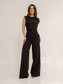 Conjunto Feminino Cropped e Calça Flare em Alfaiataria - Elegante e Sofisticado CON-0036