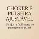 Conjunto de Colar Choker e Pulseira Ajustável, Aro 3,5mm, Dourado e Prata