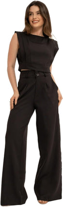 Conjunto Feminino Cropped e Calça Flare em Alfaiataria - Elegante e Sofisticado CON-0036