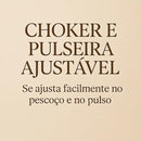 Conjunto de Colar Choker e Pulseira Ajustável, Aro 3,5mm, Dourado e Prata