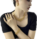 Conjunto de colar de joias femininas indianas em Dubai noiva africana casamento formatura moda joias 24K banhado a ouro colar pulseiras anéis brincos conjunto de 4 peças