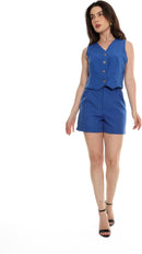 Conjunto Feminino Alfaiataria Listrado – Short e Colete com Botões Con-0068 Look Social Estiloso e Versátil
