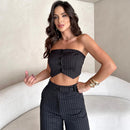 Conjunto Top e Calça em Alfaiataria Risca de Giz