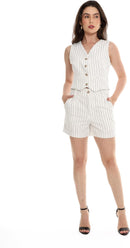Conjunto Feminino Alfaiataria Listrado – Short e Colete com Botões Con-0068 Look Social Estiloso e Versátil