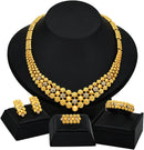 Conjunto de colar de joias femininas indianas em Dubai noiva africana casamento formatura moda joias 24K banhado a ouro colar pulseiras anéis brincos conjunto de 4 peças