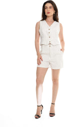 Conjunto Feminino Alfaiataria Listrado – Short e Colete com Botões Con-0068 Look Social Estiloso e Versátil
