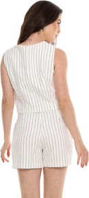 Conjunto Feminino Alfaiataria Listrado – Short e Colete com Botões Con-0068 Look Social Estiloso e Versátil