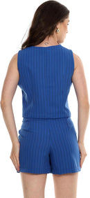 Conjunto Feminino Alfaiataria Listrado – Short e Colete com Botões Con-0068 Look Social Estiloso e Versátil