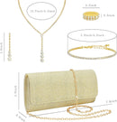 NEWITIN Conjunto de 5 peças de joias de strass para mulheres, joias de formatura, bolsa de embreagem de cristal, colares, pulseiras, brincos, conjunto de joias de prata para mulheres noivas