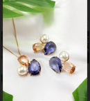 Conjunto De Colar E Brinco Com Cristal E Detalhe De Pérola