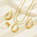 Conjunto de Joias com 5 Peças - Brincos em Aço Inoxidável com Padrão Geométrico Irregular, Anéis Empilháveis e Colar para Mulheres, Sem Incrustação de Pedra Sintética, Série Versátil para Festas e Presente - Adequado para Todas as Estações