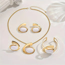 Conjunto de 5 peças de joias femininas chiques - Acessórios de liga elegantes com colar, anel, brincos e pulseira - Acentos de pedra preta para uso diário e festas, joias de festa|Joias elegantes|Joias de liga, acessórios de joias