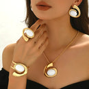 Conjunto de 5 peças de joias femininas chiques - Acessórios de liga elegantes com colar, anel, brincos e pulseira - Acentos de pedra preta para uso diário e festas, joias de festa|Joias elegantes|Joias de liga, acessórios de joias