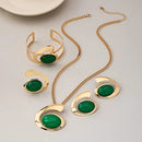 Conjunto de 5 peças de joias femininas chiques - Acessórios de liga elegantes com colar, anel, brincos e pulseira - Acentos de pedra preta para uso diário e festas, joias de festa|Joias elegantes|Joias de liga, acessórios de joias