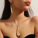 Conjunto de colar e brincos em estilo punk simples com pingente em forma de gota d'água - Combo de joias de liga de alumínio com strass para mulheres, perfeito para ocasiões diárias e festas - Conjunto de 3 peças