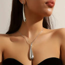 Conjunto de colar e brincos em estilo punk simples com pingente em forma de gota d'água - Combo de joias de liga de alumínio com strass para mulheres, perfeito para ocasiões diárias e festas - Conjunto de 3 peças
