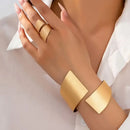 2 Peças Conjunto de Joias Feminino com Pulseira Geométrica e Anel, Estilo Moderno e Ousado para Uso Diário ou Festas, Presente em Combo