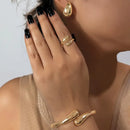 Conjunto de Joias Femininas Elegantes, 4 peças: Pulseiras, Anéis e Brincos, Design Criativo de Primavera, Pulseira Aberta, Adequada para Uso Diário e Festas