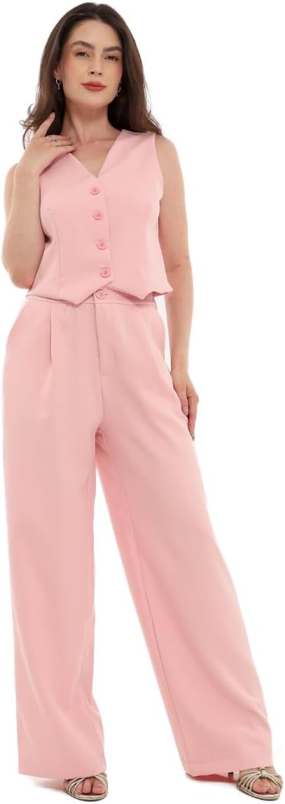Conjunto Feminino Calça e Colete Alfaiataria, Poliéster com Elastano, Tamanhos P a GG - Con-0064
