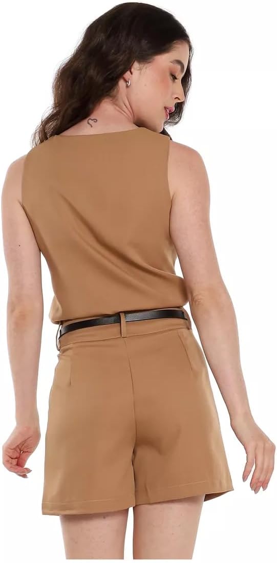 Conjunto Social Feminino Regata em Alfaiataria com Calça e Cinto – Look Elegante para Trabalho, Escritório e Eventos CON-0059