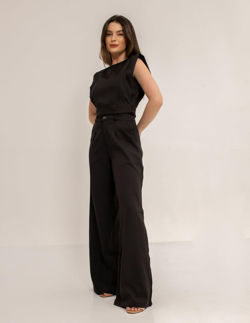 Conjunto Feminino Cropped e Calça Flare em Alfaiataria - Elegante e Sofisticado CON-0036