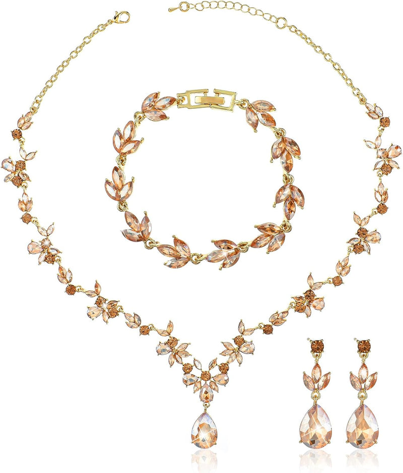 Conjuntos de joias de formatura de ouro para mulheres elegantes colar de cristal brincos pulseira conjuntos de joias de casamento para noivas damas de honra festa de casamento mãe esposa filha irmã