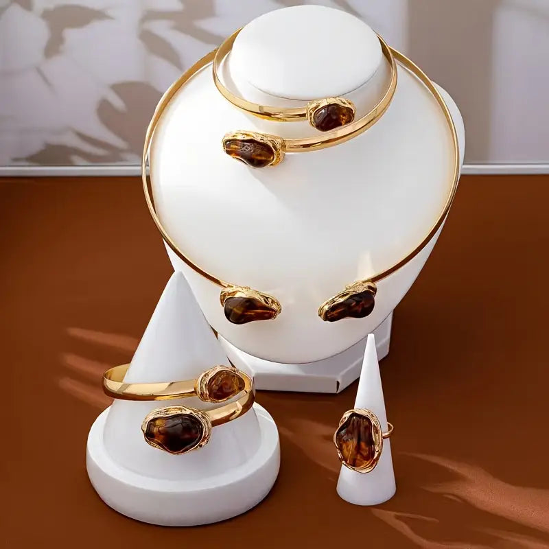 Conjunto de Colar, Pulseira Bangle Armband e Anel Feminino Estilo Bohemio Europeu Americano - Adequado para Todas as Estações como Presentes Uso Diário em Fériass & Eventos
