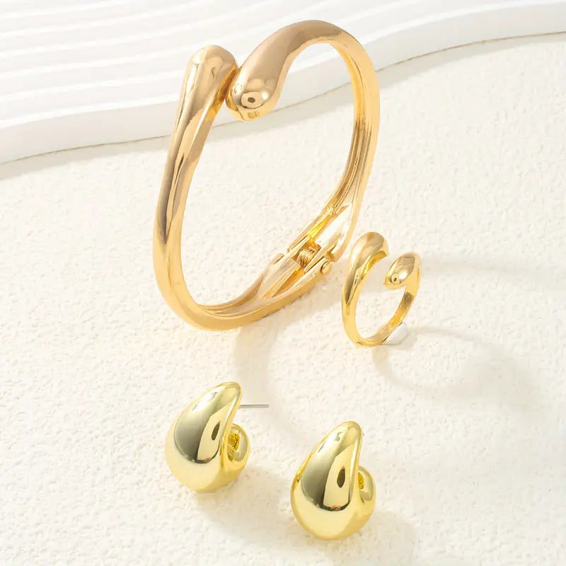 Conjunto de Joias Femininas Elegantes, 4 peças: Pulseiras, Anéis e Brincos, Design Criativo de Primavera, Pulseira Aberta, Adequada para Uso Diário e Festas