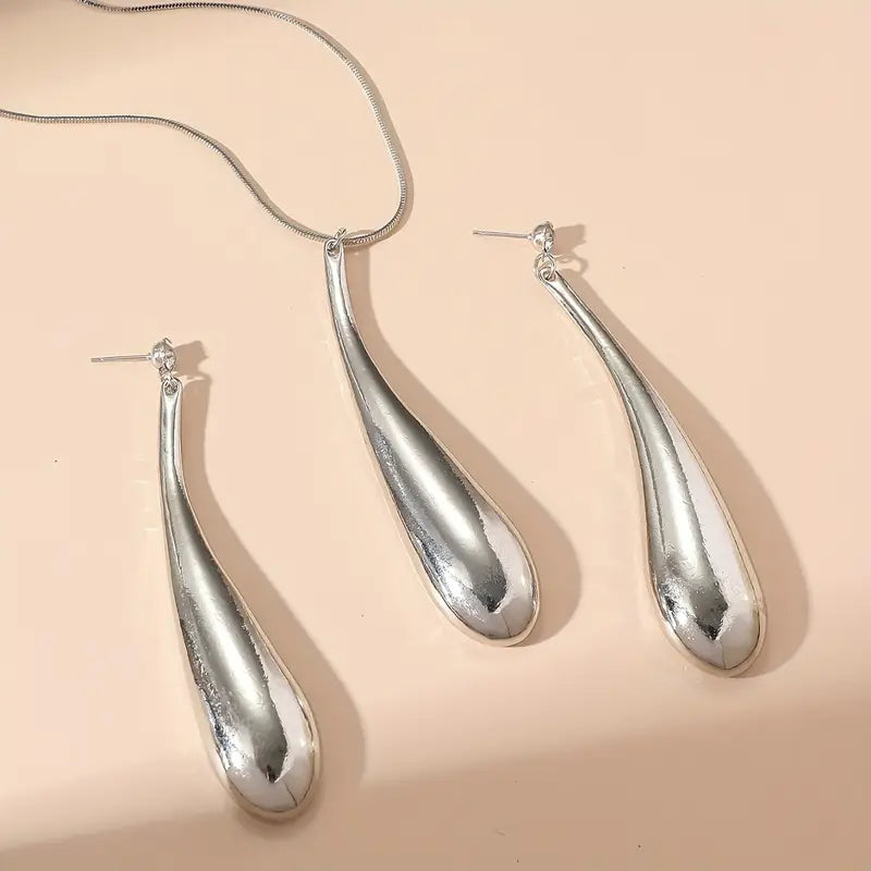 Conjunto de colar e brincos em estilo punk simples com pingente em forma de gota d'água - Combo de joias de liga de alumínio com strass para mulheres, perfeito para ocasiões diárias e festas - Conjunto de 3 peças