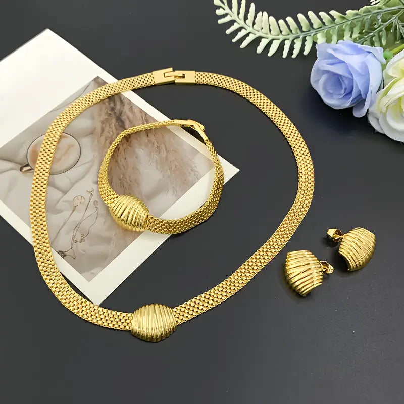Conjunto de 3 peças de estilos europeus e americanos exagerados, colares geométricos do Oriente Médio, brincos, pulseiras, conjuntos femininos, vestidos de festa de banquete, acessórios.