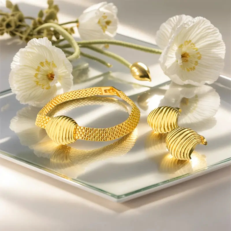 Conjunto de 3 peças de estilos europeus e americanos exagerados, colares geométricos do Oriente Médio, brincos, pulseiras, conjuntos femininos, vestidos de festa de banquete, acessórios.